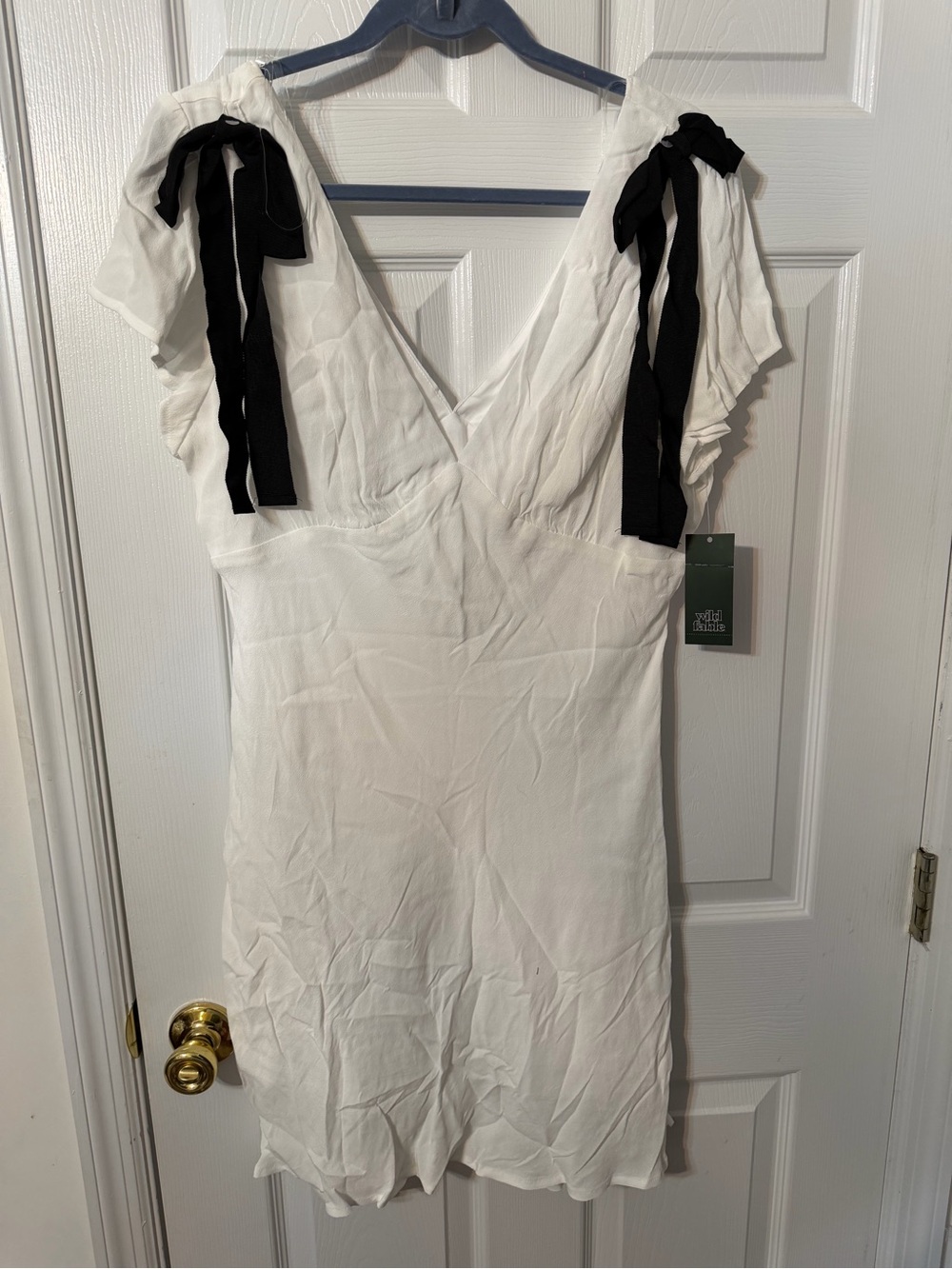 wild fable White Dress with Black Bows Detail